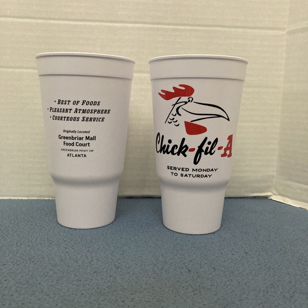 Chick-fil- A Doodles Anniversary Plastic Reusable Cup - Set of 2 No Lids/Straws